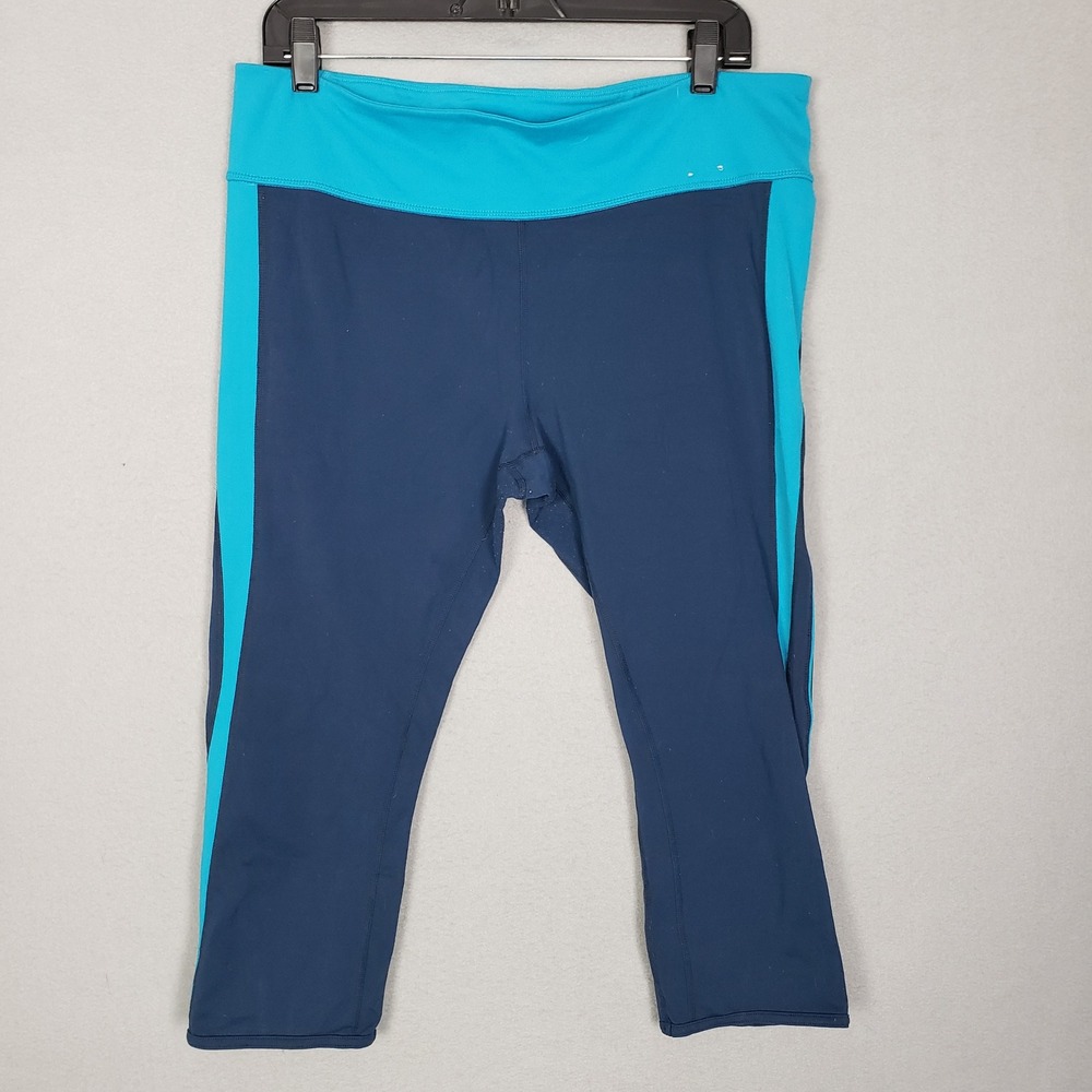 GAP Fit Size XL Capri Leggings Two Tone Blue Track Stripe Running Workout‎ Gym